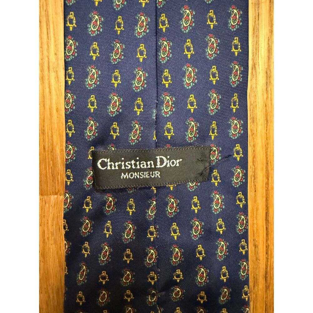 Vintage Christian Dior Monsieur Silk Navy Geometric Mens's Tie Made in USA